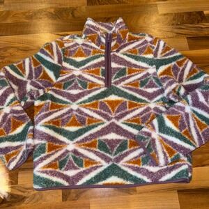 Aspen Pullover Fleece Sweater Quarter Zip Geometric Purple Green Orange XLfall